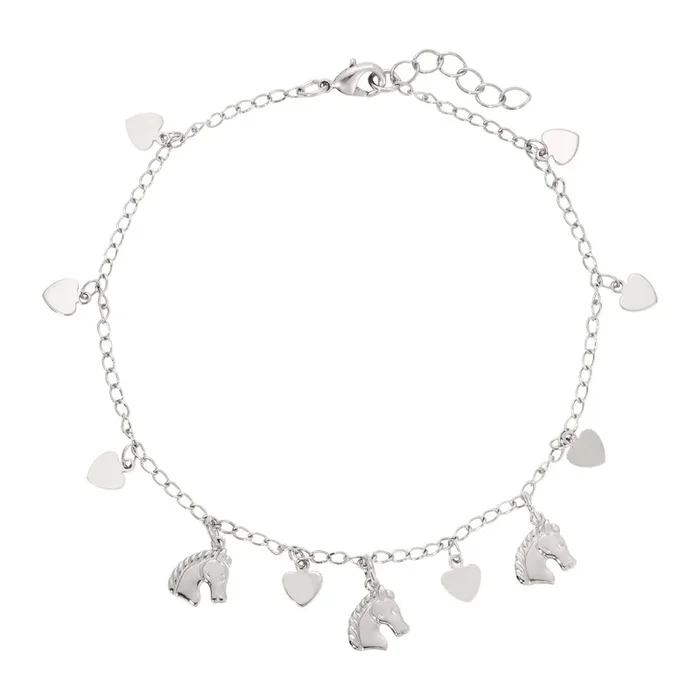 1928 Jewelry Equine & Heart Charms Anklet 9″ + 1.5″ Extension