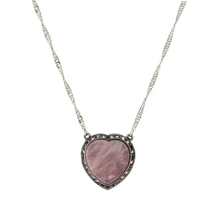 1928 Jewelry Gemstone Costume Mother Of Pearl Heart Pendant Necklace 16″ + 3″ Extender