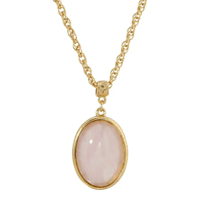 1928 Jewelry Gemstone Oval Pendant Necklace 16″ + 3″ Extender