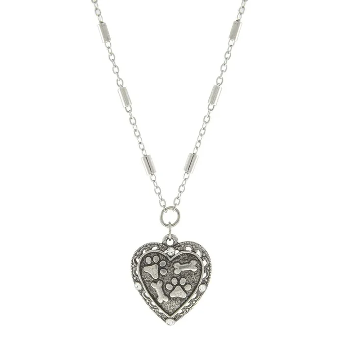 1928 Jewelry Heart Paws And Bones Pendant Necklace 16″ + 3″ Extender