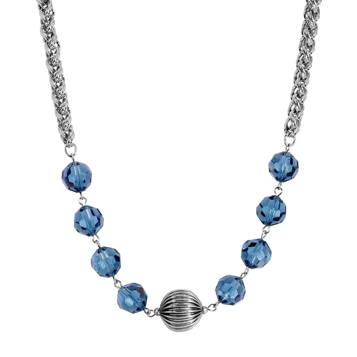 1928 Jewelry Montana Blue Crystal & Bead Necklace 16″ + 3″ Extension