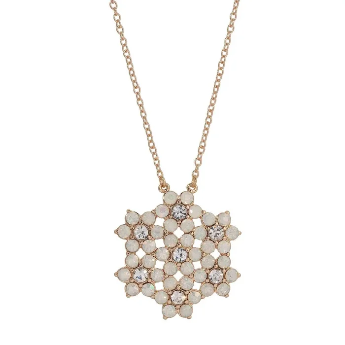 1928 Jewelry Opal Radiance Stone & Crystal Snowflake Pendant Necklace 16″ + 3″ Extender