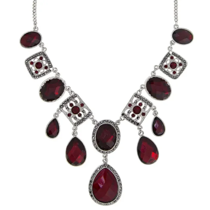 1928 Jewelry Regal Ruby Crystal Statement Necklace 16″ + 3″ Extension
