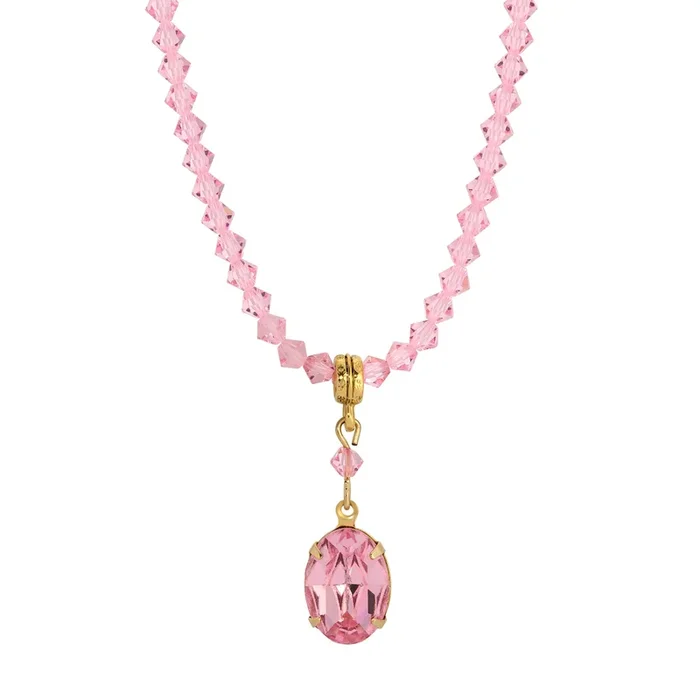 1928 Jewelry Rose Pink Austrian Crystal Pendant Necklace 16″ + 3″ Extension