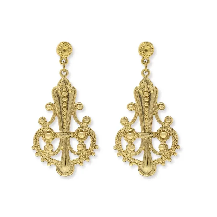 1928 Jewelry Royal Filigree Ornamental Post Dangle Earrings