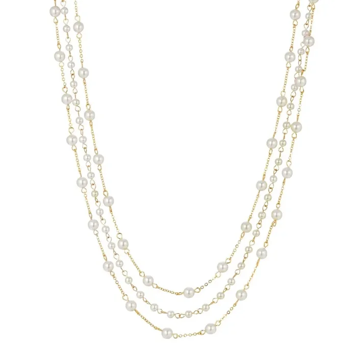 1928 Jewelry Three Strand 4mm Faux Pearl Chain Necklace 16″ + 3″ Extender