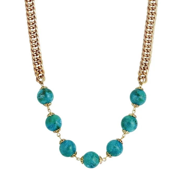 1928 Jewelry Turquoise Marbled Beaded Necklace 18″