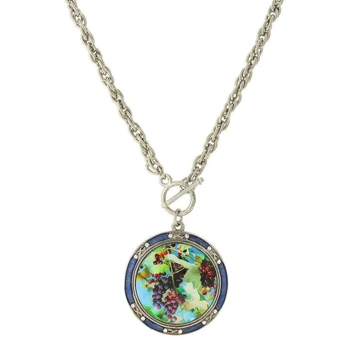 1928 Jewelry Winery Enamel Multi-Color Grapes Decal Large Pendant Toggle Necklace 26″