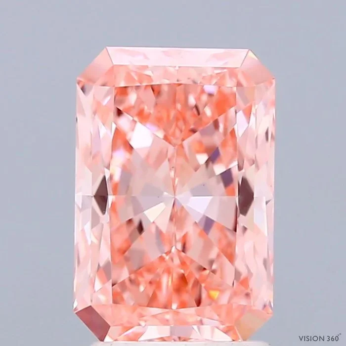 2.07 Carat Radiant Shaped, Ideal Cut, FANCY VIVID PINK Color, VS1 Clarity, IGI Certified Lab Grown Diamond