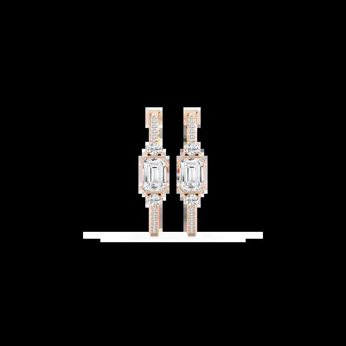 2 ½ ctw Emerald and Round Lab Grown Diamond Petite Hoop Earrings