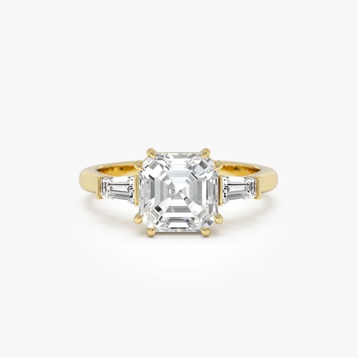 2.35 Ctw 14k lab Grown Asscher Cut Three Stone Enagement Ring – Nina