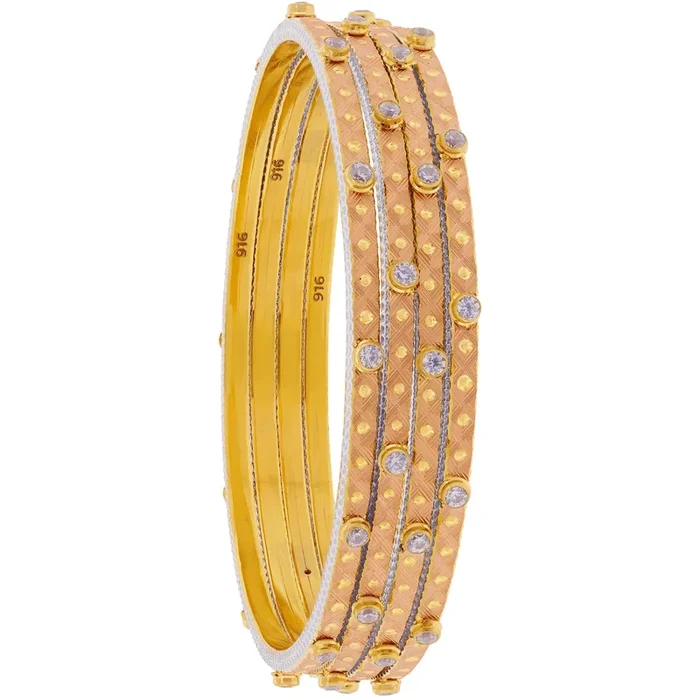 2.6 Size Three tone Set of 4pcs Bangles with CZ in 22K Gold