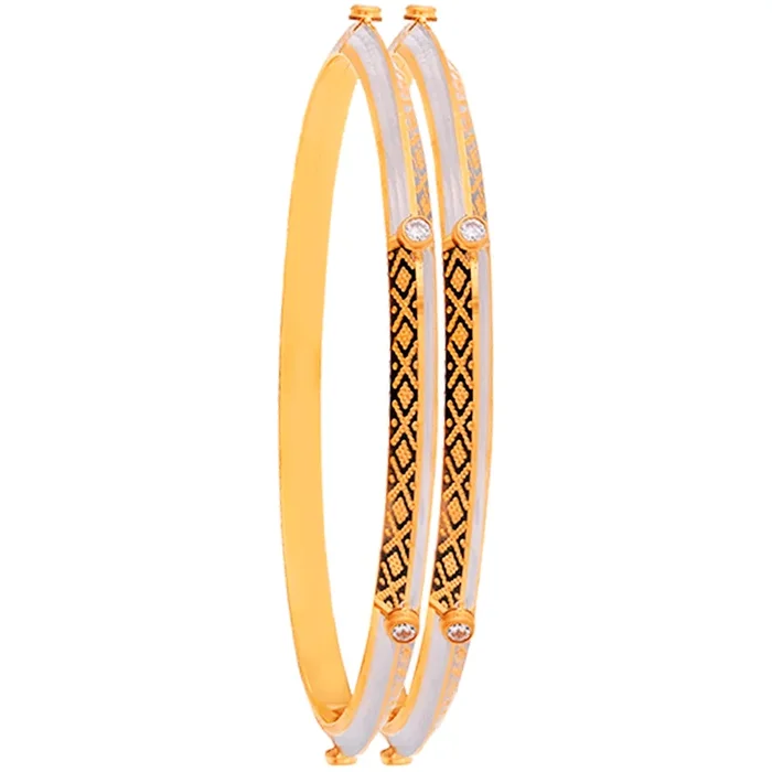 2.7 Size Two tone 2pcs Bangle With CZ in 22K Gold