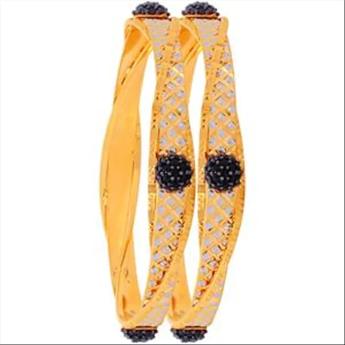 2.8 Size Two tone Set Of 2pcs Bangles With CZ in 22K Gold