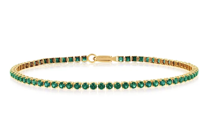 2 Carats Created Emerald Bracelet in 10ct Yellow Gold