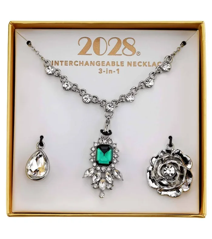 2028 Jewelry 3-In-1 Bridal Octagon Crystal Interchangeable Necklace Set 16″ + 3″ Extender