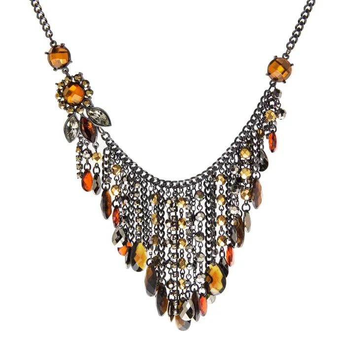 2028 Jewelry Black Smoke Topaz Chain Drop Bib Necklace 15″ + 3″ Extender