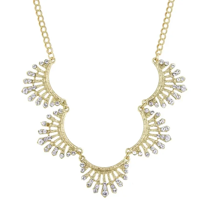 2028 Jewelry Crystal Scallop Collar Necklace 16″ + 3″ Extender