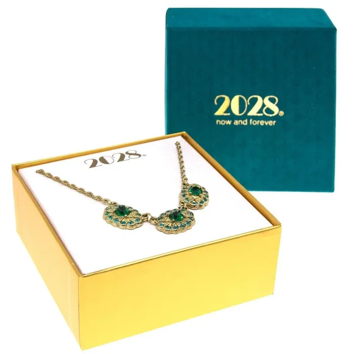 2028 Jewelry Green And Blue Zircon Color Crystal Collar Necklace 16″ + 3″ Extender
