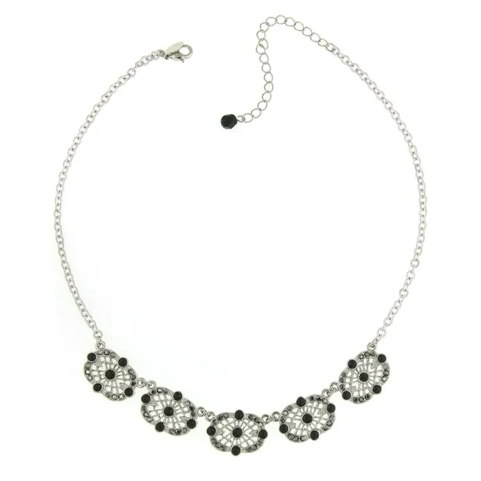 2028 Jewelry Hematite Color Filigree Station Collar Necklace 16″ + 3″ Extender