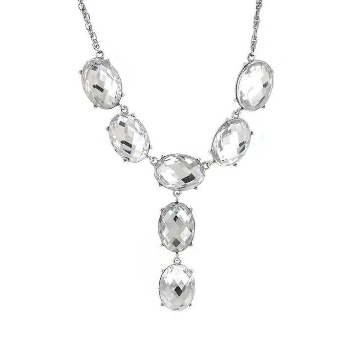 2028 Jewelry Oval Faceted Crystal Y-Necklace Drop Necklace 15″ + 3″ Extender