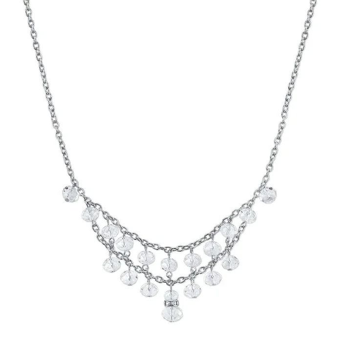 2028 Jewelry Two Row Lux Cut Beaded Drop Necklace 16″ + 3″ Extender