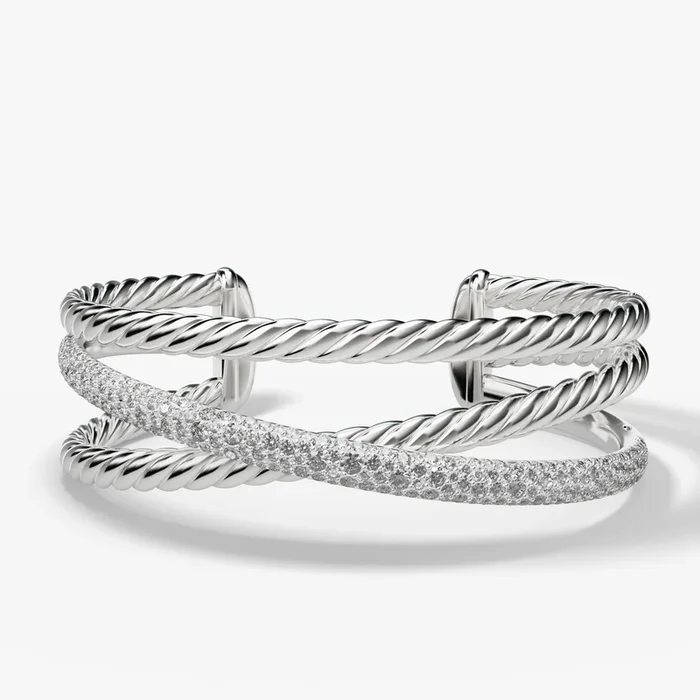 20MM BOLD CROSSOVER 3-ROW CUFF BRAC SIL/14K