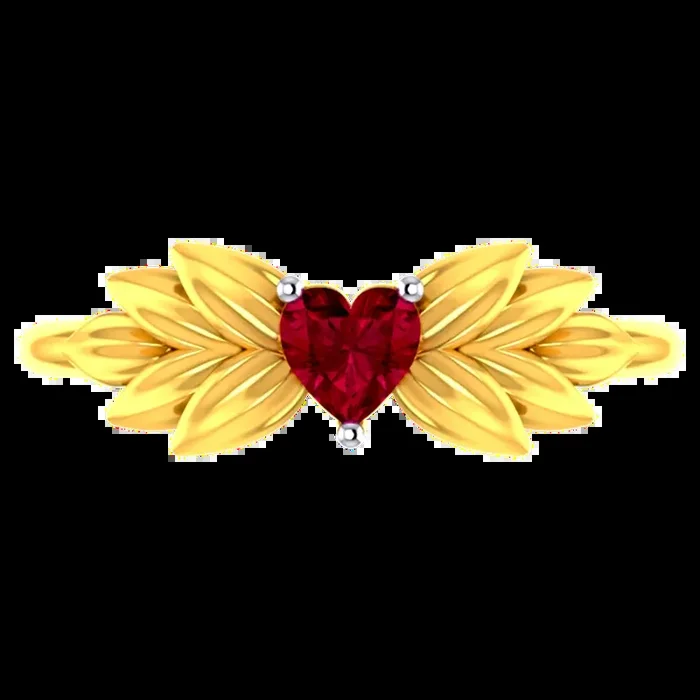 22k Gold Ring With A Heart And Leafy Designs