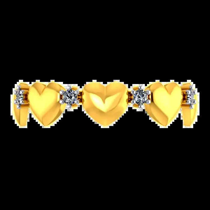 22k Gold Ring With Hearts And American Diamonds In A Halo Design