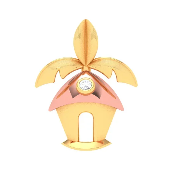 22k Hut Shaped Gold Pendant With A Banana Tree From Online Exclusive Collection