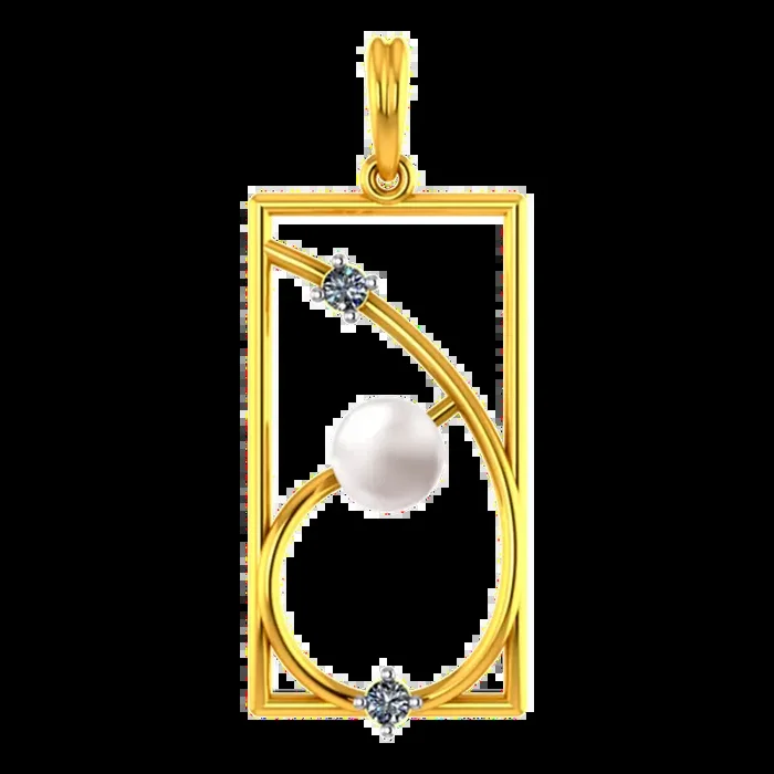 22k Rectangular Gold Pendant With Unique Design And A Pearl