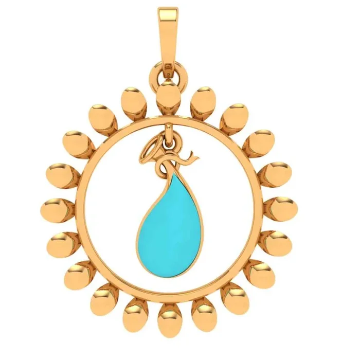 22k Sun Shaped Blue Stone Studded Gold Pendant