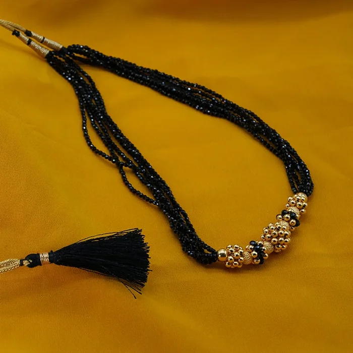 22KT (916) Yellow Gold Black Multi-Strand Floral Accents Beads Thusi Necklace