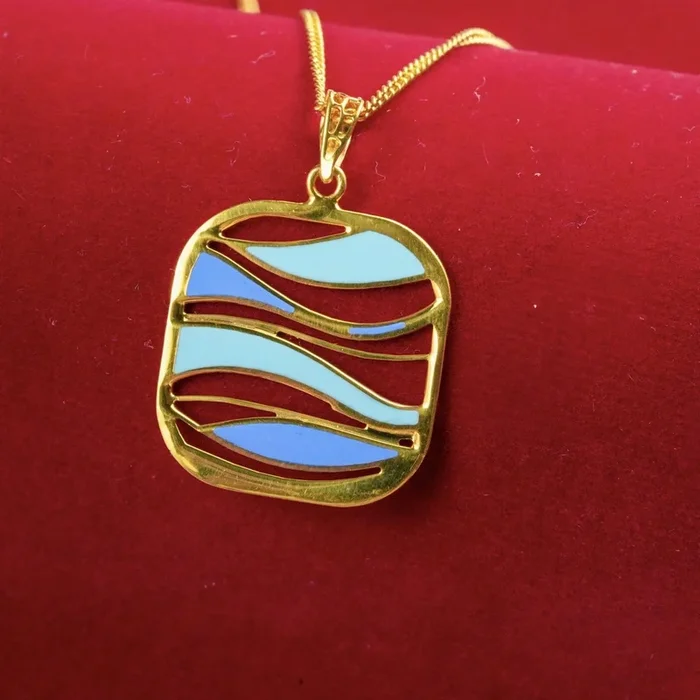 22KT (916) Yellow Gold Blue Wave Design Pendant (Without Chain)