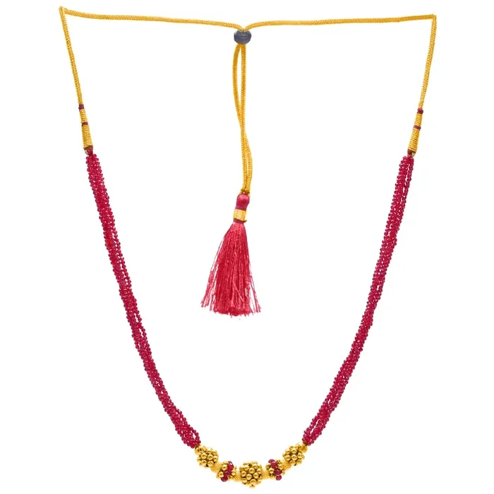 22KT (916) Yellow Gold Red Beaded Traditional Style Thusi Necklace