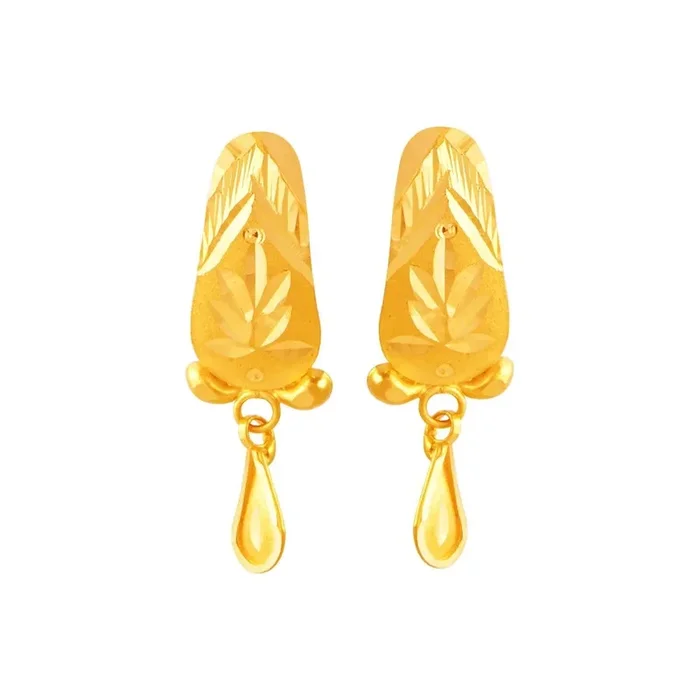 22KT (916) Yellow Gold Stud Earrings With Artistic Floral Motifs