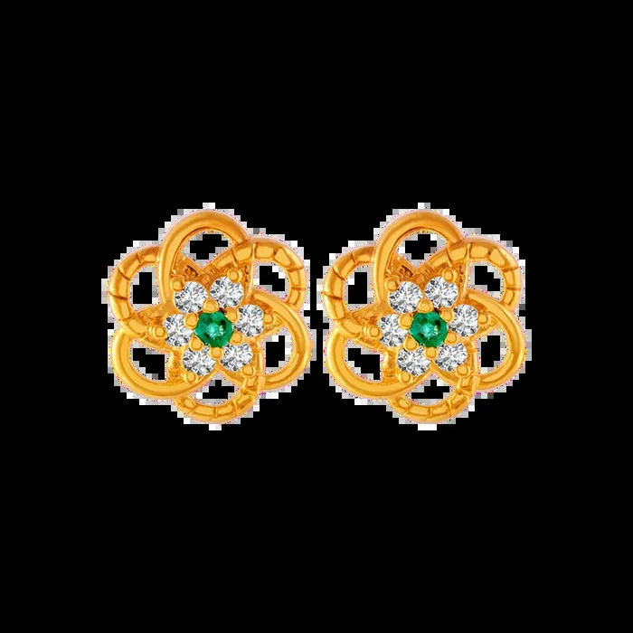 22KT Yellow Gold And American Diamond Stud Earrings For Women