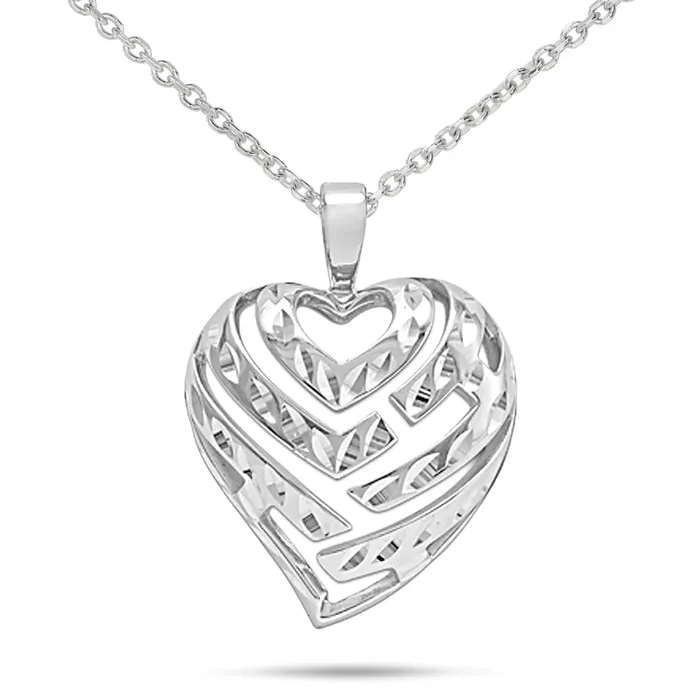 24″ Adjustable Aloha Heart Pendant Necklace in Sterling Silver – 24mm