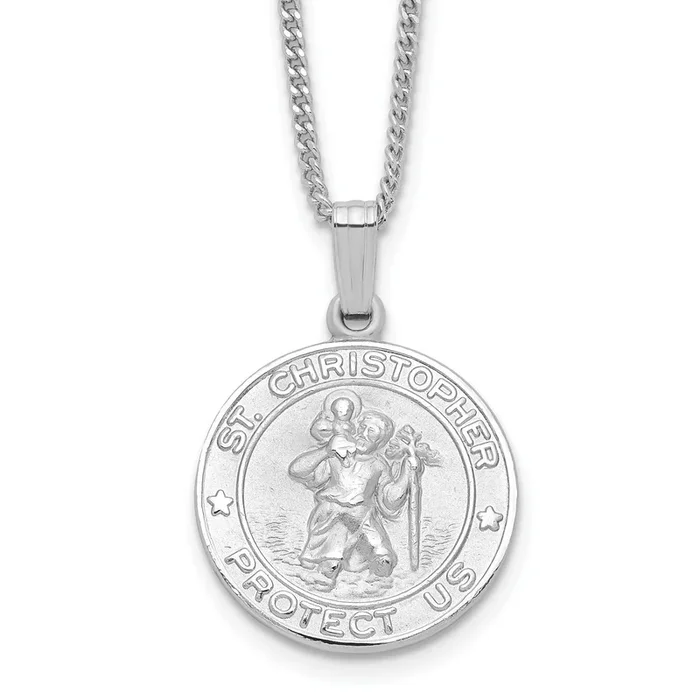24in Rhodium-plated Kelly Waters St. Christopher Medal Necklace