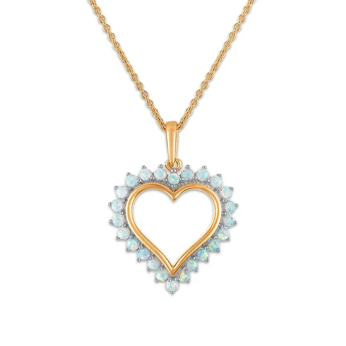 2MM Round Opal 18-inch Heart Pendant in Yellow Gold Plated Sterling Silver
