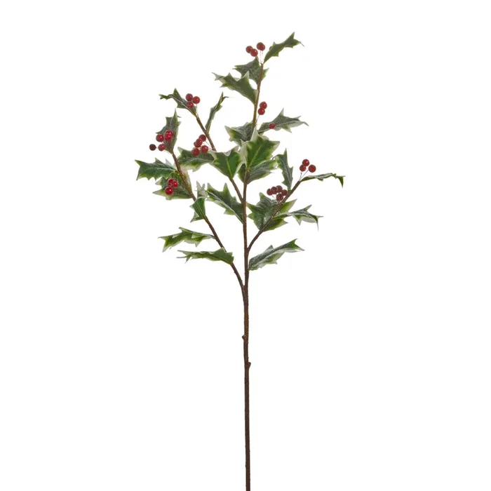31″ Glittered Variegated Holly Spray