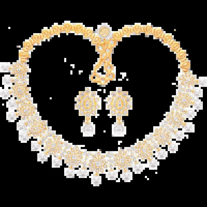 5.89Ct VVS/FG Diamond Necklace Set With Pearl in 18K Gold