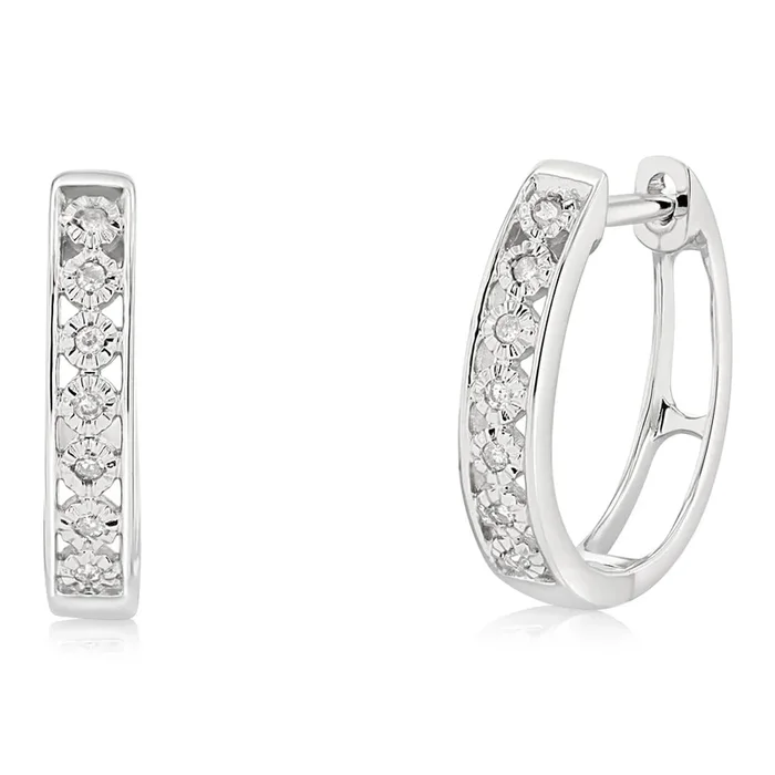 5 Points Diamond Hoop Earrings in 9ct White Gold