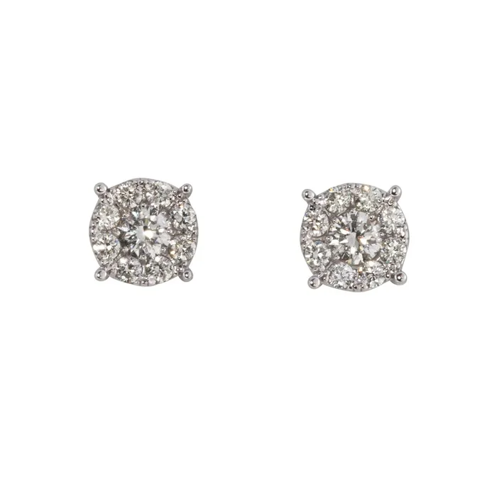 .50ctw Diamond Cluster 14K White Gold Stud Earrings