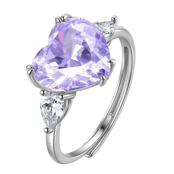 6Ct Heart Women Rings 925 Sterling Silver June Birthstone Alexandrite Band Jewelry Mother Grandma Birthday Valentine’s Day Gift