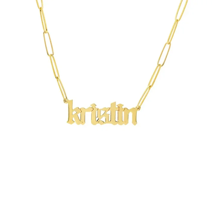 6mm Gothic Nameplate Paperclip Necklace