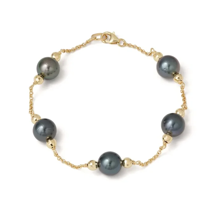 7.5-8″ Tahitian Black Pearl Bracelet in Gold – 9-10mm