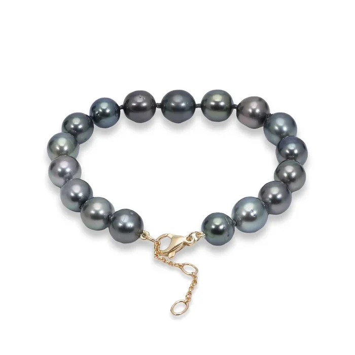 7.5-9″ Adjustable Tahitian Black Pearl Bracelet in Gold – 8-10mm
