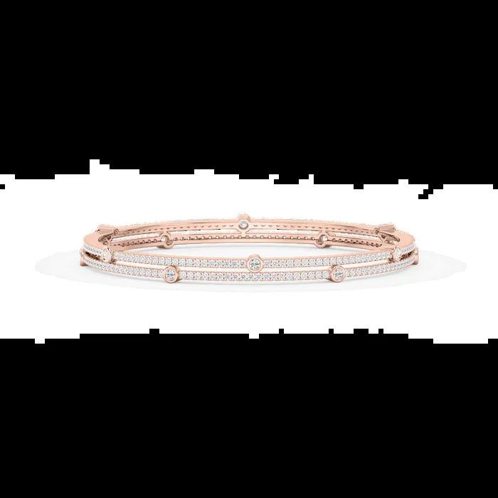 7 ctw Round Lab Grown Diamond Double Row Station Bangle Bracelet – 7.25 Inches