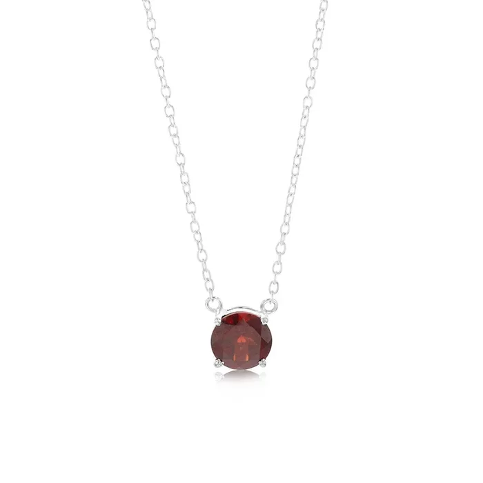 7mm Natural Garnet Pendant in Sterling Silver with Chain